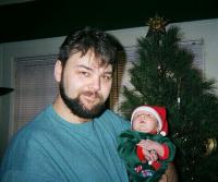Arion the Blue and son Owen with Yule tree
